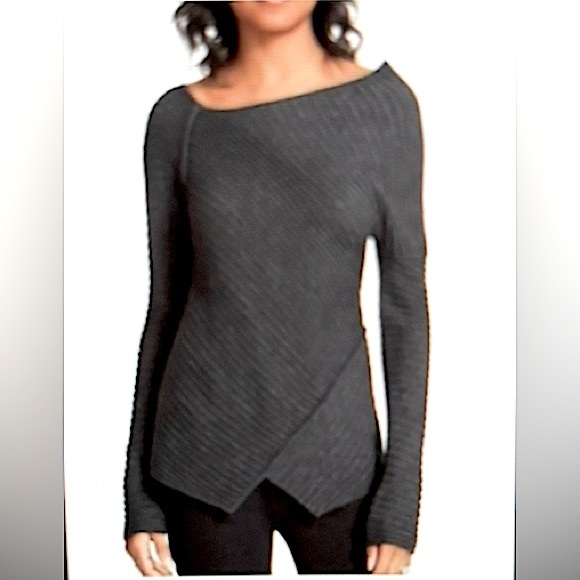 FREE PEOPLE Asymmetrical Charcoal Ribbed Knit Top sz M - Picture 1 of 6